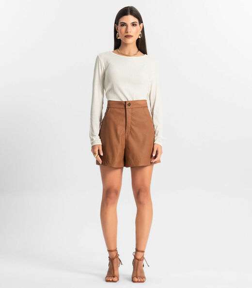 Shorts Feminino Courino Sintético Endless Marrom