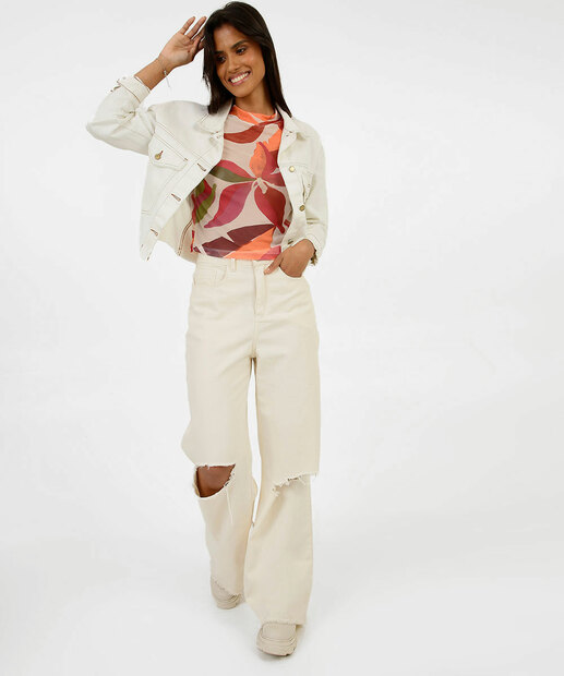 Blusa Feminina Tule Estampa Folhas Marisa