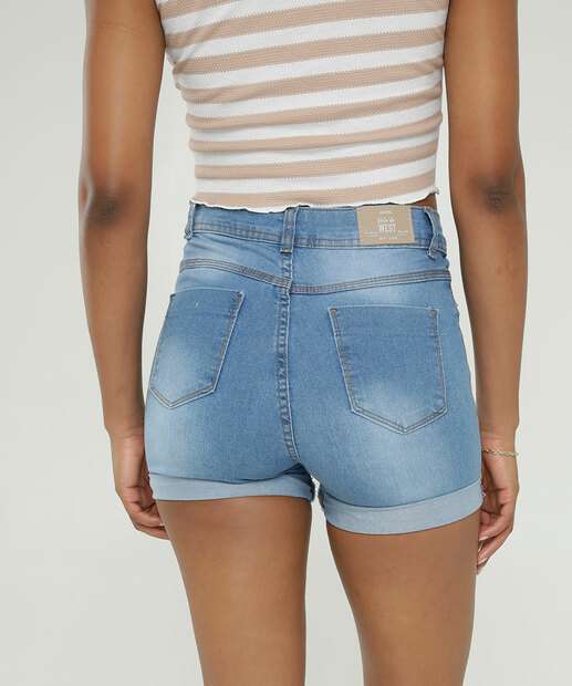 Short Jeans Feminino Cintura Alta Barra Dobrada