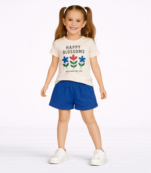 Conjunto Menina Short e Blusa Estampada Select Bege