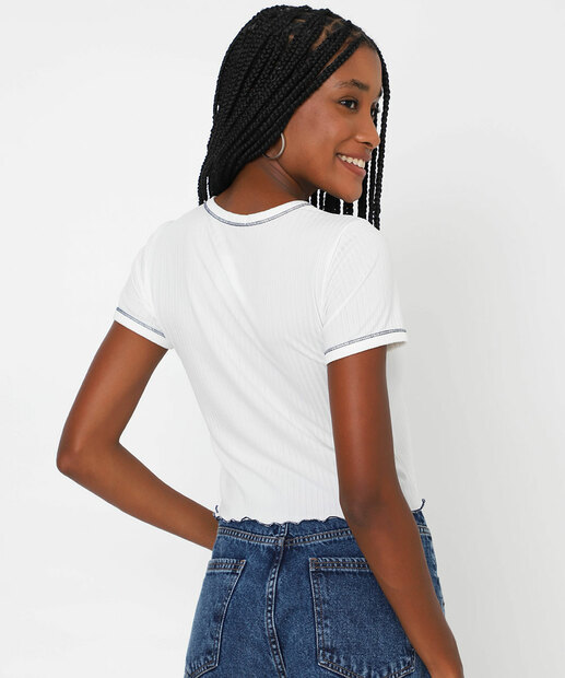Blusa Cropped Feminina Canelada Estampada Marisa