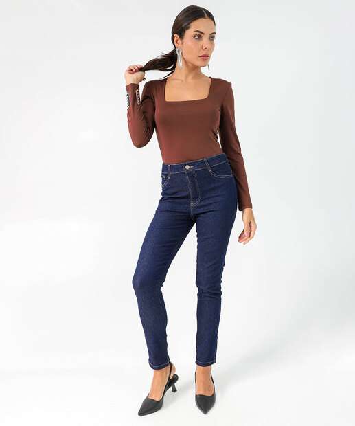 Blusa Feminina Lisa Manga Longa Marisa Marrom