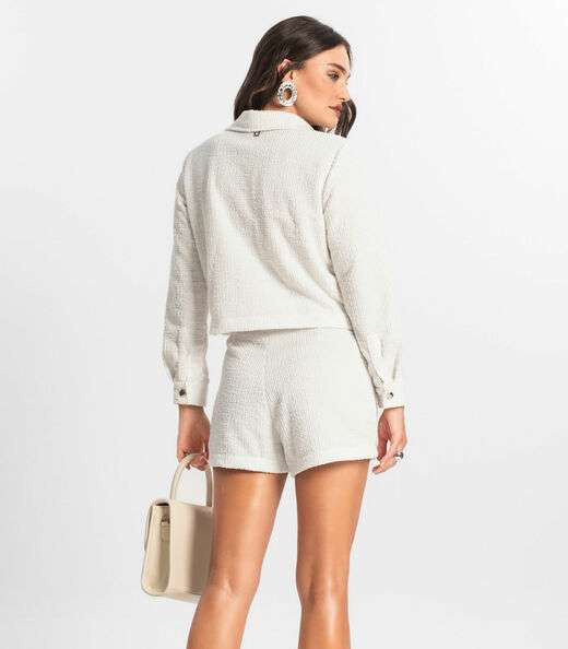 Shorts Feminino de Tweed Shine Endless Branco