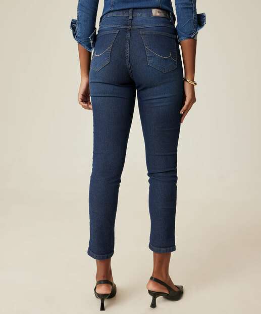 Calça Jeans Mom Feminina Bolsos Strass Biotipo
