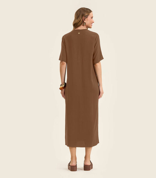 Vestido Feminino Midi em Twill Cey Rovitex Marrom