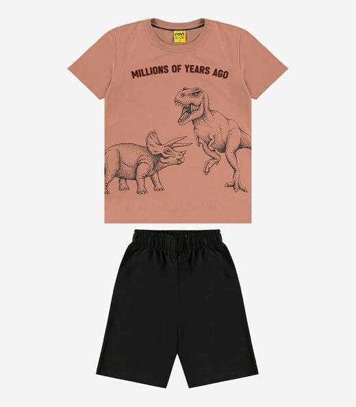Conjunto Infantil Camiseta Com Bermuda Rovi Kids Marrom