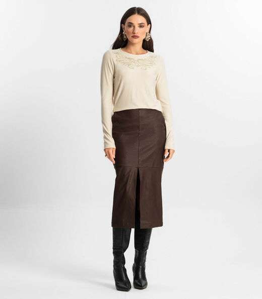 Blusa Feminino Manga Longa Endless Bege