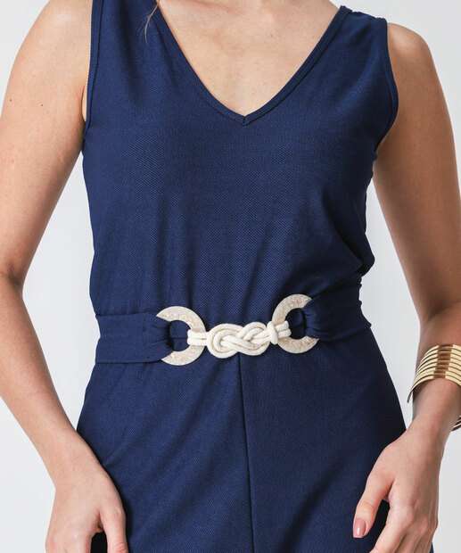 Macacão Feminino Pantalona Cinto Marisa Azul