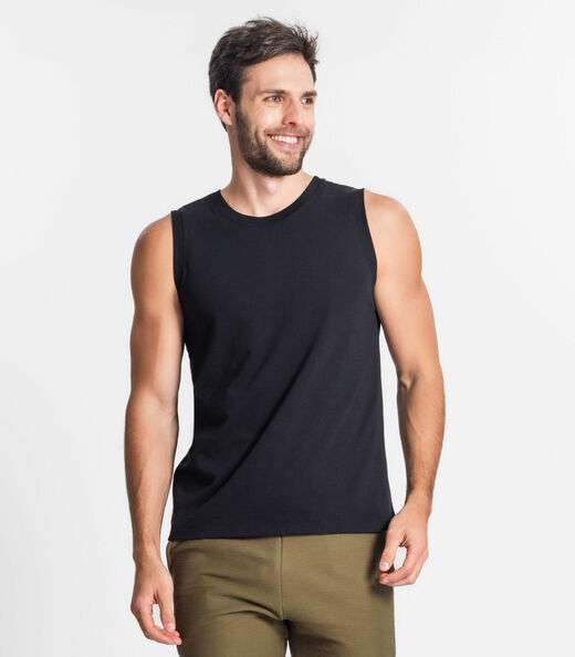 Regata Masculina Básico Meia Malha Diametro Preto