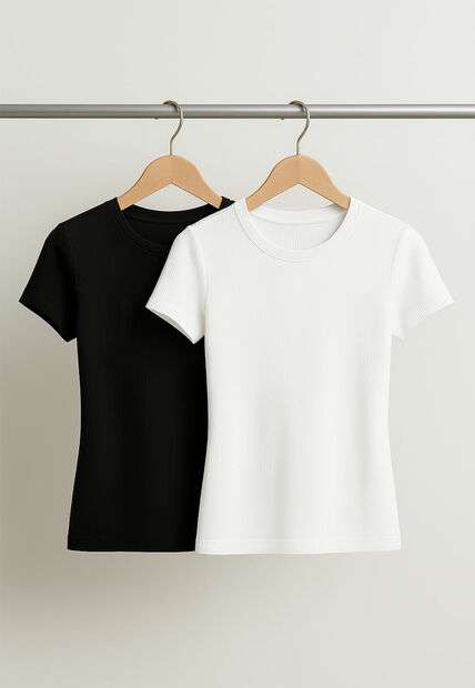 Image_Kit 2 Blusas Básicas Manga Curta Canelada Preta e Branca Salvatore