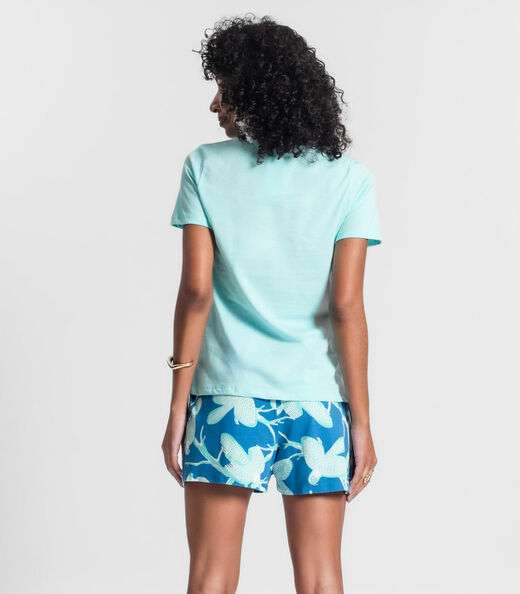 Shorts Feminino Estampa De Pássaros Rovitex Azul