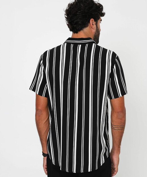 Camisa Masculina Listrada Viscose Manga Curta MR Preto