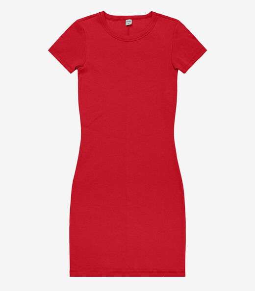 Vestido Acinturado Em Ribana Canelada Rovitex Vermelho