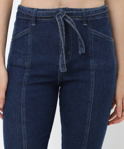 Calça Jeans Reta Feminina Amarrração Biotipo Azul