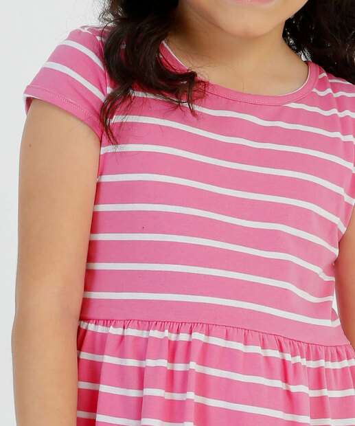 Vestido Infantil Listrado Manga Curta Marisa Tam 4 a 12