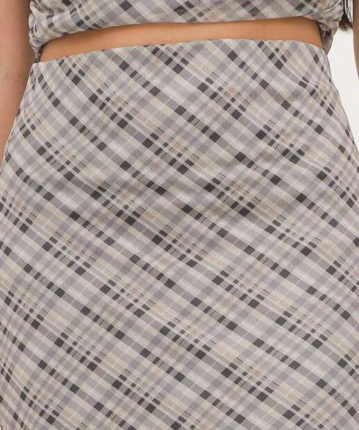 Saia Feminina Midi Tule Estampa Xadrez Marisa