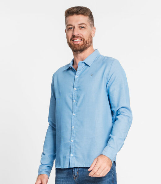 Camisa Manga Longa Fio Tinto Diametro Azul