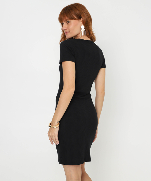 Vestido Feminino Canelado Manga Curta Marisa