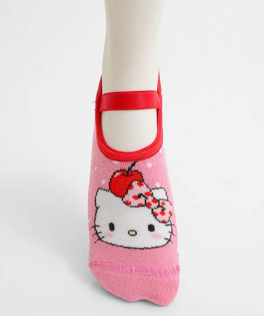 Meia Sapatilha Feminina Antiderrapante Hello Kitty Rosa