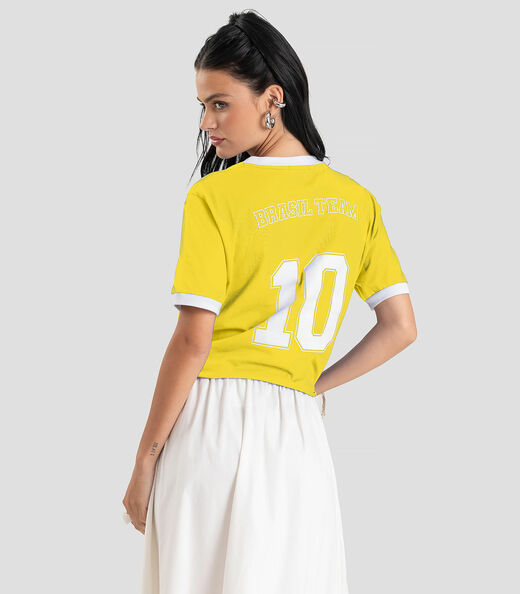 Camiseta Feminina em Meia Malha Brasil Dianna Amarelo
