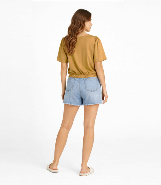 Blusa Feminina Com Franzido Na Manga Infinita Cor Marrom