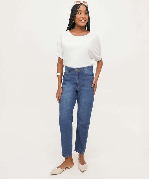 Calça Mom Jeans Bolsos 