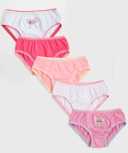 Image_Kit 5 Calcinhas Infantil Stitch Tam 2 a 12 Rosa