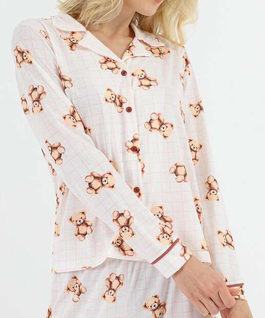 Pijama Americano Feminino Ursos Marisa Off White