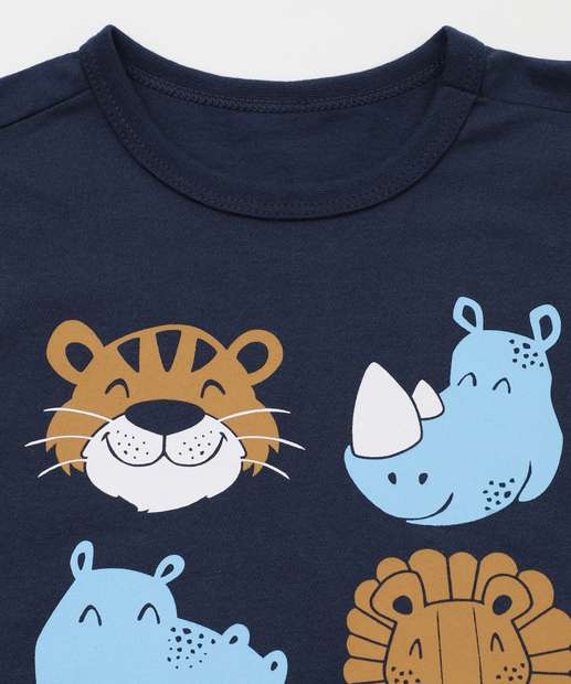 Camiseta Infantil Animais Manga Longa Marisa Tam 1 a 3 Azul