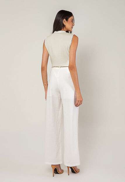 Regata Alfaiataria Com Amarração E Detalhe de Pompons Marfim Salvatore