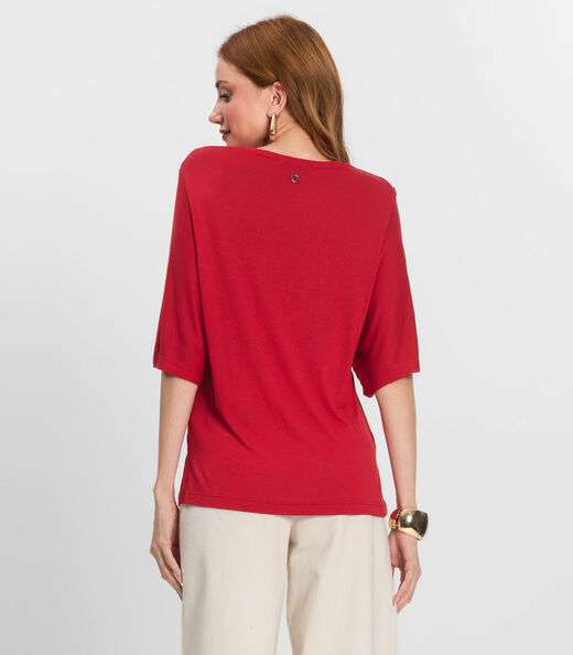 Blusa Feminina Manga Curta em Visco Tricot Endless Vermelho