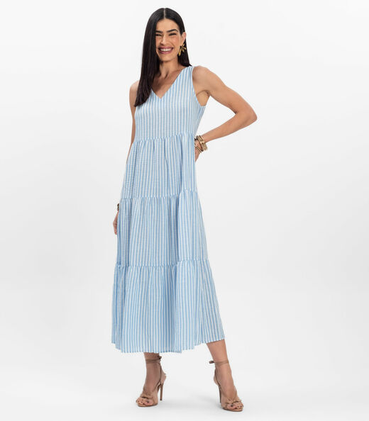 Image_Vestido Midi Feminino Listrado Decote V Aishty Azul
