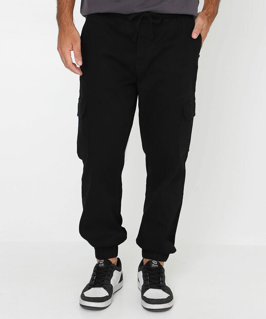 Calça Masculina Sarja Jogger Cargo Marisa Preto