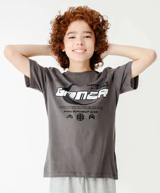 Camiseta Juvenil Manga Curta Estampada MR Tam 10 a 16 