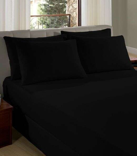Lençol Liso Solteiro Com Elástico Vivaldi Preto