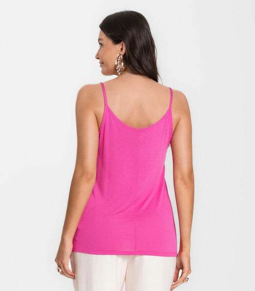 Blusa de Alça em Visco Tricot Infinita Cor Rosa
