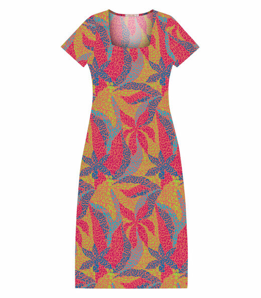 Vestido Midi Longo De Ribana Estampado Endless Rosa