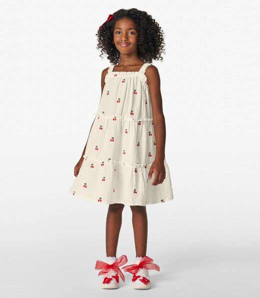 Vestido Infantil em Gaze Bordada Trick Nick Bege