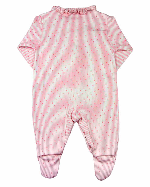 Macacão Bebê Suedine Fio Egípcio Estampa Digital Listradinho Floral - Rosa