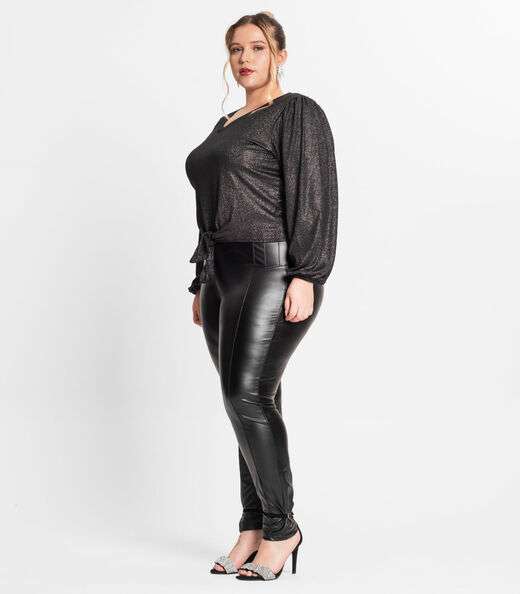 Blusa Manga Longa Em Ribana Canelada Secret Glam Preto