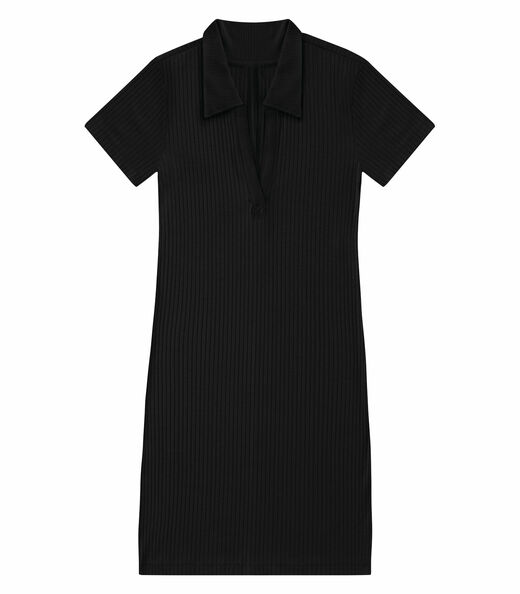 Vestido De Ribana Canelado Feminino Endless Preto