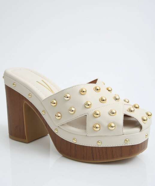 Tamanco Feminino Salto Grosso Tachas Vizzano