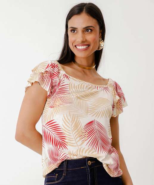 Image_Blusa Feminina Estampada Babado Marisa Bege