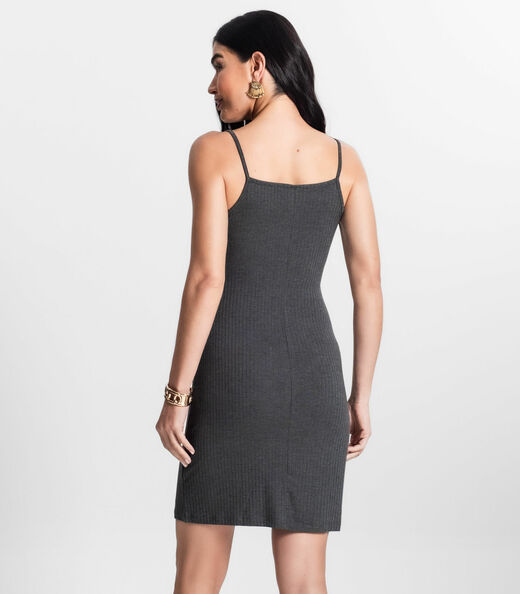 Vestido Canelado De Alça Select Cinza