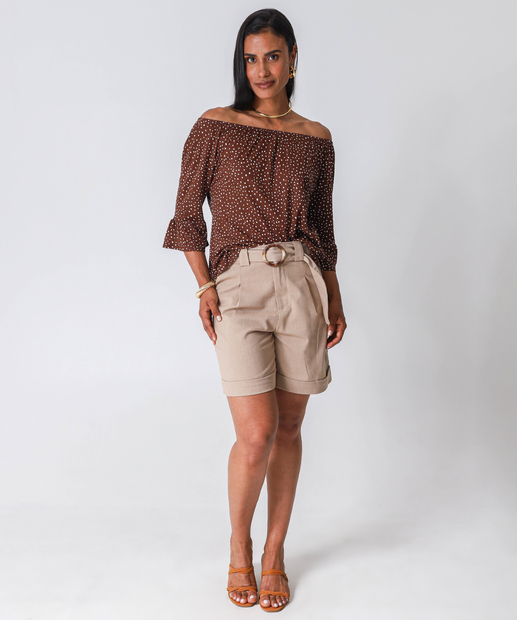 Blusa Feminina Ombro a Ombro Estampada Marisa Marrom 