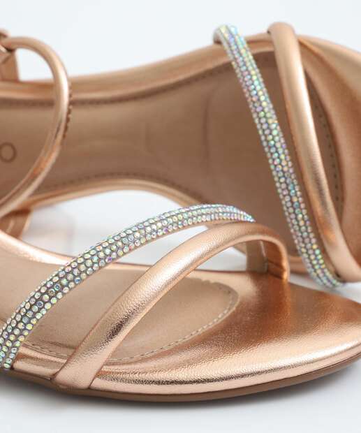 Sandália Feminina Salto Grosso Metalizada Beira Rio Rosê