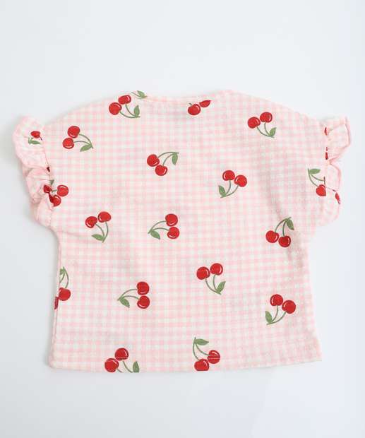 Blusa Infantil Cereja Xadrez Marisa Tam 1 a 3 Rosa