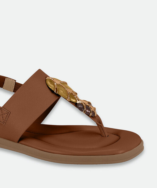 Sandália Feminina Rasteira Pedras Sintéticas Modare Marrom