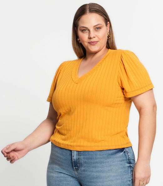 Blusa Canelada Plus Infinita Cor Amarelo