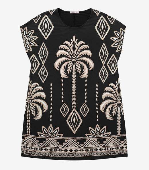 Vestido Feminino Plus Size Estampado Secret Glam Preto